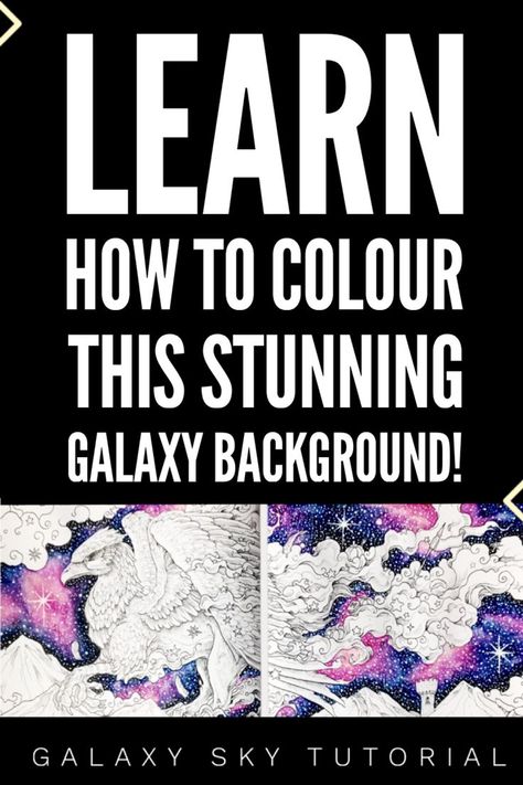 Learn how to colour a beautiful galaxy background in adult colouring books, easy tutorial Background Coloring Tutorial, Coloring Book Background Ideas, Drawing Scrapbook, Coloring Backgrounds, Colored Pencil Lessons, Pencil Coloring, Neocolor Ii, Flower Mandalas, Colored Pencil Art Projects