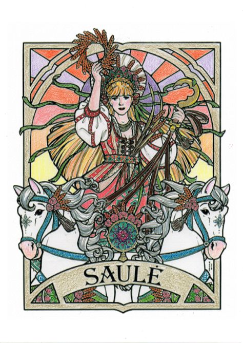 Saulė - Lithuanian Goddess of the Sun Lithuania Folk Art, Saule Goddess, Lithuanian Paganism, Lithuanian Aesthetic, Sunna Goddess, Lithuanian Goddess, Baltic Gods, Lithuanian Folklore, Baltic Paganism