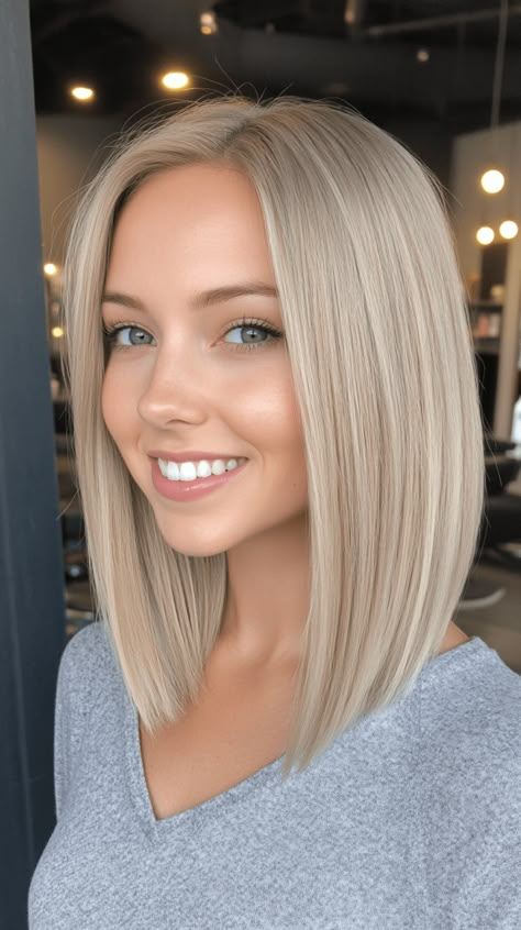 20 Best Hair Color Ideas for November 2024 Fall Hair For Platinum Blondes, From Grey To Blonde Hair, Trending Shoulder Length Haircuts, Blonde Shoulder Length Hair Straight, Blonde Shoulder Length Hair, Blonde Lob Hair, Shoulder Length Hair Blonde, Platinum Blonde Bob, Short Shoulder Length Hair