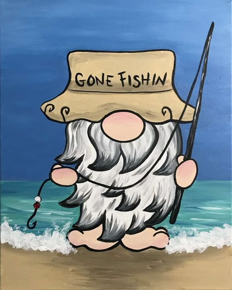 Take a little vacation and go fishin' with our Fishin' Gnome. $15 Bottomless Mimosas all day long! Gnomes Painted, Gnome Paintings, Fishing Gnome, Gnomes Decor, Gnome Paint, Pinots Palette, Gnome Pictures, Painted Pictures, Color Sheets