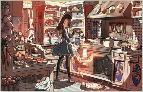 Witch's Kitchen, Witch Characters, Witch Shop, Fairy Illustration, Witch Design, Working Drawing, Shop Illustration, Witch Magic, Fantasy City