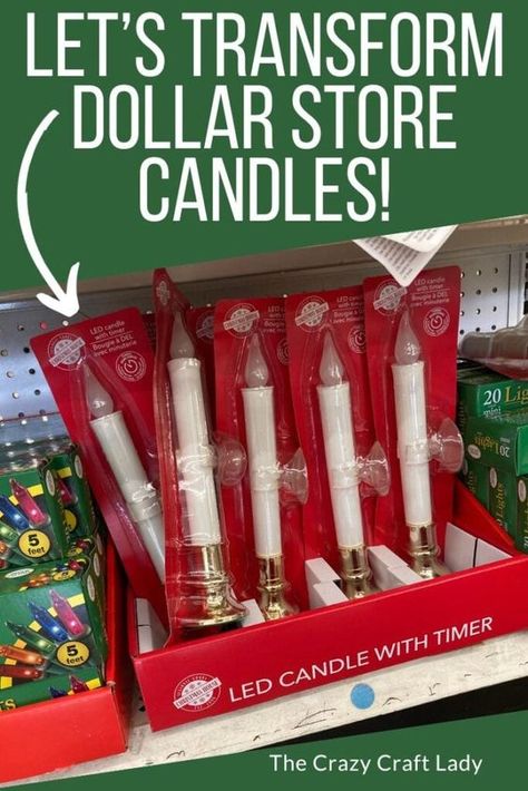 Dollar Tree Candlesticks, Candlestick Makeover, Candle Makeover, Dollar Store Candlesticks, Grubby Candles, Candlestick Crafts, Christmas Candle Lights, Dollar Store Candles, Christmas Party Crafts