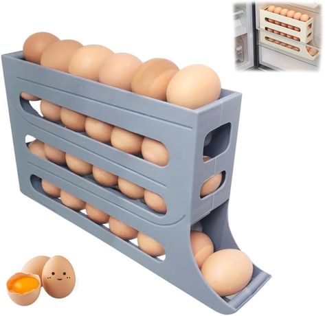 PRICES MAY VARY. Space Saving Design: This 4-tier rolling egg holder can store approximately 30 eggs. It allows for easy insertion and extraction of eggs, while its compact size optimizes space in your refrigerator or on your kitchen counter. Automatic Rolling Design: Our egg dispenser features a rolling design, enabling seamless egg rolling without any obstructions. This design effectively prevents egg spillage or tipping over. Special Protection: Enhanced with protective railings on both sides Organization Fridge, Egg Rack, Diner Restaurant, Egg Container, Egg Box, Box Building, Egg Storage, Refrigerator Organization, Fridge Organization