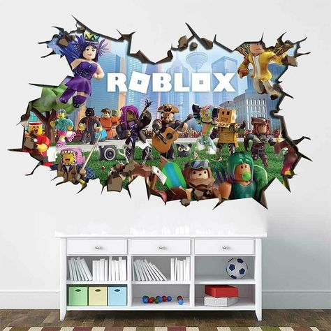 Minecraft Wall Stickers, Roblox Room Ideas For Boys, Roblox Wall Decals, Roblox Bedroom Ideas For Boys, Video Game Bedroom Ideas Boys, Roblox Room Decor, Roblox Bedroom Ideas, Roblox Bedroom, Roblox Room Ideas