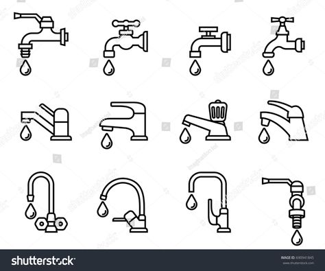 Water Tap Illustration, Water Tap Drawing, Tap Illustration, Tap Drawing, Bathroom Symbol, Bathroom Symbols, Water Drop Vector, Plumbing Logo, Letter Logo Inspiration