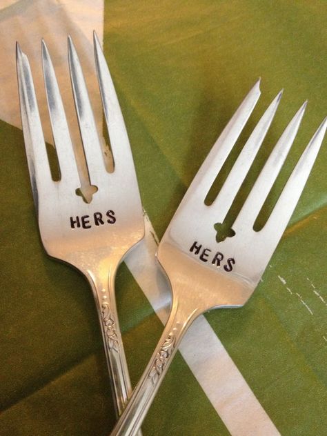 Hers & Hers Wedding Forks Gay Wedding Vintage Handstamped by ImpressedByADame, $24.00 Sapphic Wedding, Hers And Hers, Wlw Wedding, Pride Wedding, Lgbt Wedding, When I Get Married, Wedding Vintage, I Love My Girlfriend, Lesbian Wedding