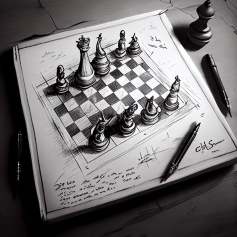 Chess Pencil Sketch, Chess Aesthetic Drawing, Chessboard Drawing, Chess Board Drawing, Chess Sketch, Chess Drawing, Black Poker Cards Wallpaper, Chess Basics, Chess Openings