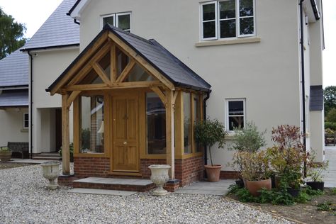 Oak Porch, Porch Extension, Timber Frame Porch, Porch Entrance, Oak Front Door, Oak Frame House, Zinc Roof, Garden Room Extensions, Oak Framed Buildings