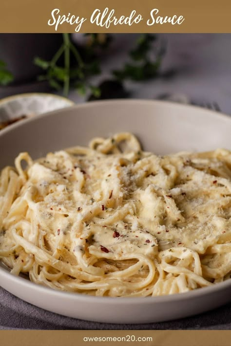 Spicy Fettuccine Alfredo, Spicy Alfredo Sauce Recipe, Spicy White Sauce Pasta, Spicy Alfredo Pasta, Spicy Alfredo Sauce, Spicy Alfredo, Red Pepper Recipes, Goat Cheese Pasta, Fire Energy