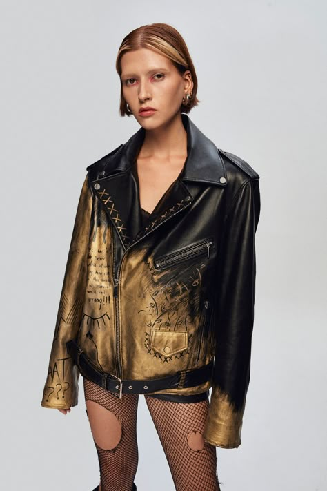 Yellow Hand Painted Black Leather Jacket For Women, Genuine Lambskin Leather Jacket For Streetwear, Gold Stylish Jacket This jackets was designed with many body types and gender expressions in mind. This product is custom-made to fit your body after you place your order. Here is a OVERSIZED unique lambskin leather jacket to make yourself or your loved happy. Our leather artisans created a rare jacket for your style, and the paintress made it exceptional with her brush strokes. It is a %100 handmade jacket you can not find anywhere. We are trying to mix colors and our style with life and create new products in this way. We are open to your recommendations and custom requests to be better than in the past. Materials We use 1-millimeter high-quality %100 lambskin leather for our products with Stylish Jackets Women, Leather Jacket Art, Colorful Leather Jacket, Gold Leather Jacket, Woman Leather Jacket, Disco Cowboy, Leather Painting, Biker Jacket Women, Mood Board Images