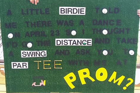 Golf promposal Prom Proposal Golf Theme, Hoco Proposals Ideas For Him Golf, Promposal Ideas Golf, Golf Promposal Ideas, Homecoming Proposal Ideas Golf, Hoco Proposals Ideas Golf, F1 Hoco Proposal, Golf Promposal For Him, Musical Promposal