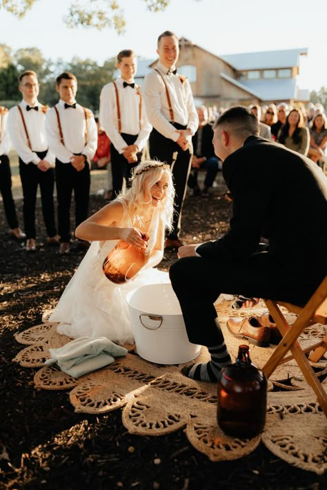 Washing Of The Feet Wedding, Feet Washing Ceremony Wedding Meaning, Boho Christian Wedding, Footwashing Ceremony Wedding, Wedding Feet Washing Ceremony, Wedding Washing Feet Ceremony, Washing Feet Wedding, Barefoot Wedding Ideas, Washing Feet At Wedding