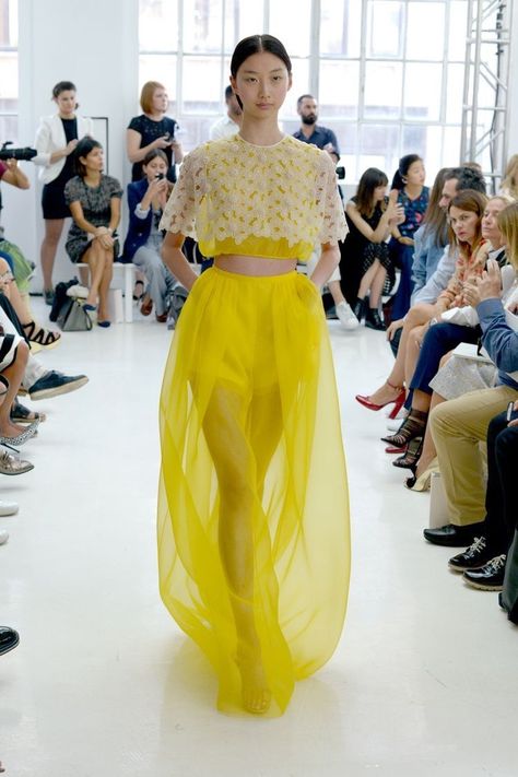 Yellow Fashion, Sheer Fabric, Cropped Top, Colorful Fashion, New York Fashion Week, Couture Fashion, Capsule Wardrobe, Runway Fashion, Dress To Impress