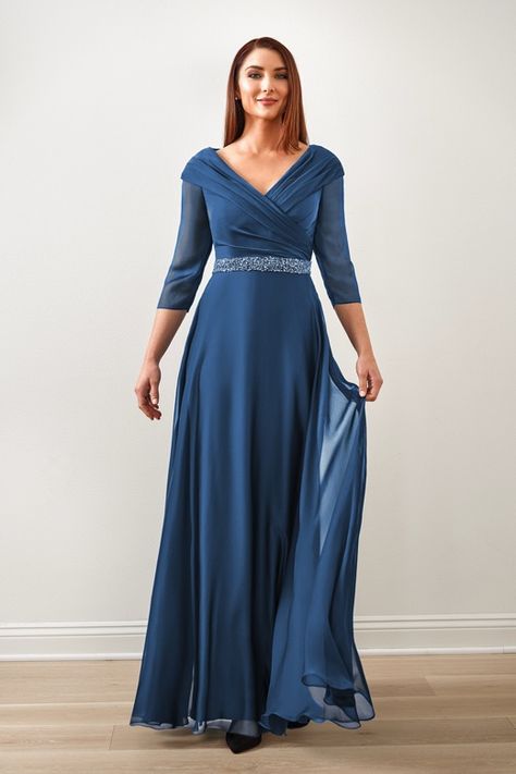 K238057-Romantic Jade Tiffany Chiffon Dress with Gathered Boat Neckline and Luxurious Hand Beaded Waistband Jade Couture, Azul Serenity, Groom Dresses, Mob Dresses, Beaded Belt, Mothers Dresses, Chiffon Skirt, Groom Dress, Boat Neckline