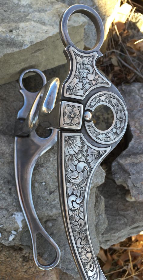 Nevada shank with stern silver overlay made by Marc Gilkerson Broke Tattoos, Saddle Tattoo, Vaquero Horsemanship, Western Engraving, Cowboy Lifestyle, Horse Showing, Western Artwork, Equestrian Chic, Cowboy Gear