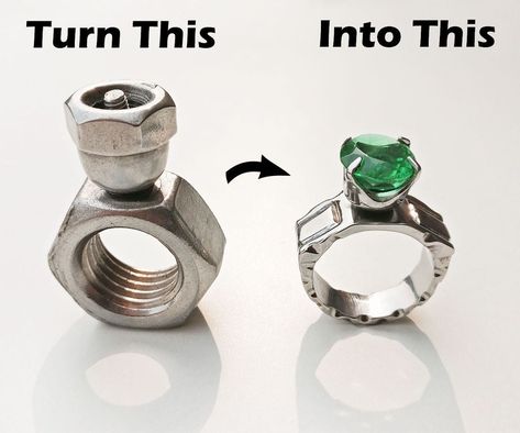 5 Carat Emerald Ring, Making A Ring, Art Of Silence, Rings 2022, Silver Spoon Jewelry, Nuts And Bolt, Breakup Picture, Weird Jewelry, Welding Ideas