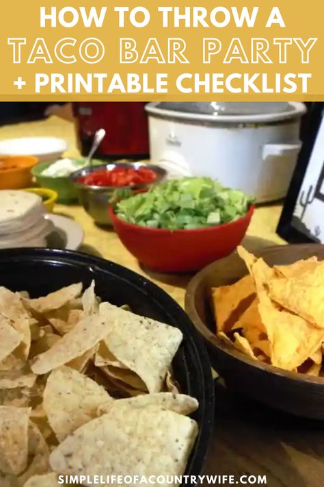 Throwing a taco bar party just might make your house the coolest one in town, everyone loves tacos, and everyone loves parties. So, grab the taco bar party checklist printable in this post and start planning your awesome shindig! | checklist for taco bar | taco bar party buffet checklist | taco bar party checklist | taco bar buffet checklist | taco bar buffet checklist | taco bar checklist printable | how to throw a taco party | how to throw a taco bar party Nacho Bar Checklist, Taco Bar Ideas, Taco Bar Buffet Set Up, Taco Bar Buffet, Budget Meal Prep, Christmas Party Menu, Taco Bar Party, Buffet Set Up, Homestead Kitchen