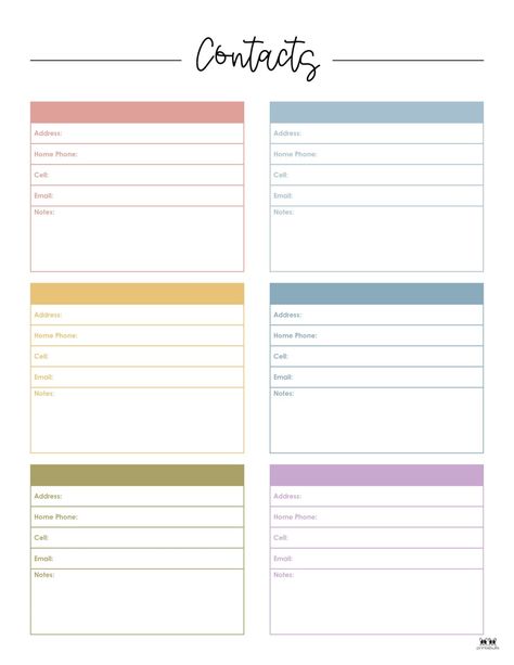 Choose from 20 unique contact list templates for personal, emergency, or staff use. All pages can be printed from a personal printer. 100% FREE! Free Printable Contact List, Emergency Contact List Printable Free, Emergency Contact List, Guest List Template, Memorial Day Coloring Pages, Family Binder, Life Binder, Contact Card, Thanksgiving Coloring Pages