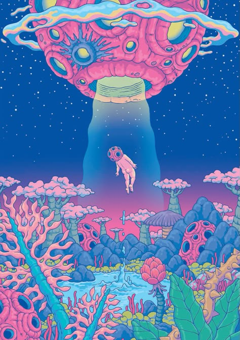 The Sky, Floating, Stars, Plants, Pink, Blue