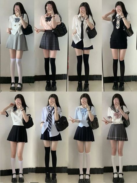 Outfit Ideas For Girl School, Korean Back To School Outfits, Y2k Uniform Outfit, Outfit Ideas For School Skirt, School Outfits Uniform Baddie, Korean School Outfits Uniform, School Outfits Formal, Korean School Uniform Outfits, Korean School Uniform Aesthetic