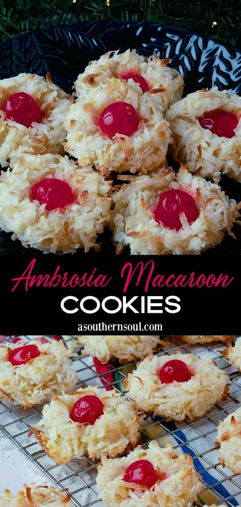 A Southern Soul, Coconut Macaroons Recipe, Macaroon Cookies, Sugar Plums, Maraschino Cherries, Cherry Cookies, Cooking Cookies, Slow Cooker Desserts, Macaroon Recipes