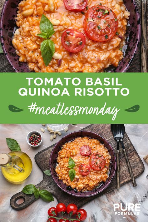 Quinoa And Tomato Sauce, Tomato Basil Quinoa, Plant Based Tomato Recipes, Quinoa Risotto Recipes, Quinoa Rissoto, Legume Dishes, Basil Quinoa, Quinoa Tomato, Hearty Winter Recipes