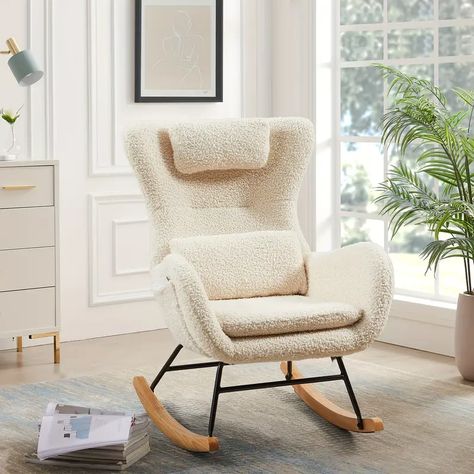 Rocking Chair High Backrest Rocking Accent Chair Padded Seat - Temu Comfy Chairs, Chair Pads, Accent Chair, Rocking Chair, Home Bedroom, Chaise Lounge, Accent Chairs, Lounge, Nursery