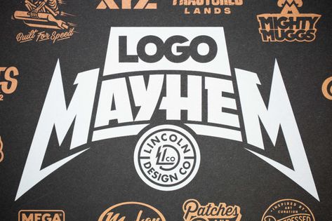 Lincoln%20Design%20Co's%20Logo%20Mayhem%20Poster,%20printed%20by%20@mamassauce Lincoln Design Co, Mayhem Poster, Retro Type, Examples Of Logos, Typo Logo, Screenprinting, Corporate Identity, Graphic Design Logo, Letterpress