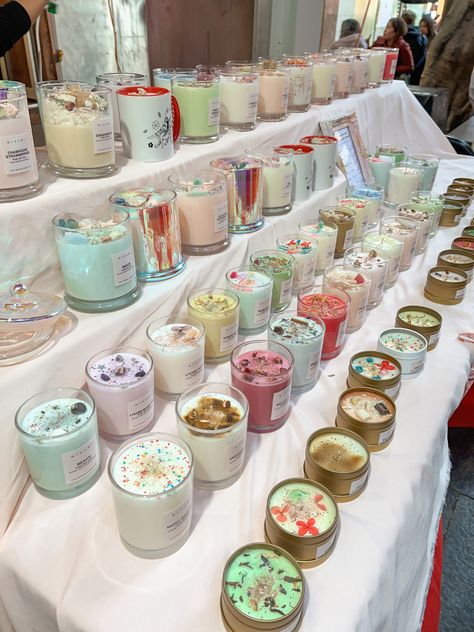 Candles Bussines, Candle Store Aesthetic, Candle Collection Aesthetic, Small Business Candles, Candle Business Aesthetic, Candle Names Unique, Candle Making Aesthetic, Candle Shop Display, Diy Candle Business