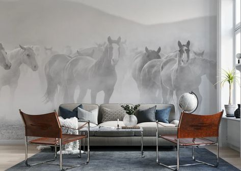 Running Horse Wallpaper, White Running Horse, Horse Mural, Wallpaper Black And White, Murals Wallpaper, Running Horse, Horse Wallpaper, Running Horses, How To Install Wallpaper