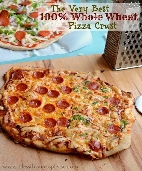 100 % Whole Wheat Pizza Crust - delicious! I make a double batch every week and we can't get enough. Whole Wheat Pizza Crust Recipe, Whole Wheat Pizza Crust, Wheat Pizza Crust, Wheat Pizza Dough Recipe, Wheat Pizza Dough, Wheat Pizza, Whole Wheat Pizza, Pizza Crust Recipe, Food Stands