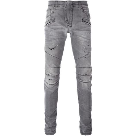 Pierre Balmain distressed biker jeans ($434) ❤ liked on Polyvore featuring men's fashion, men's clothing, men's jeans, men, pants, jeans, grey, mens torn jeans, mens gray jeans and mens jeans Mens Grey Jeans, Mens Distressed Jeans, Mens Ripped Jeans, Grey Ripped Jeans, Grey Jeans Men, Mens Birthday, Torn Jeans, Ripped Jeans Men, Money Pictures