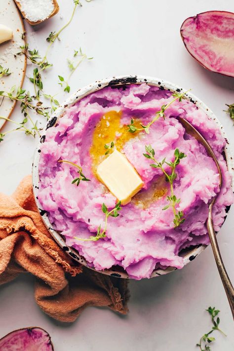 Purple Mashed Potatoes Recipes, Mashed Purple Potatoes, Mashed Purple Sweet Potatoes, Purple Potato Recipe, Purple Potatoes Recipe, Purple Cauliflower Recipe, Beni Imo, Purple Sweet Potato Recipes, Purple Mashed Potatoes