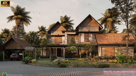 Tropical Home Design, British Colonial House, Modern Tropical Home, Garden Nails, Sloping Roof, Gardening Aesthetic, Slope House, Modern Tropical House, Tropical House Design