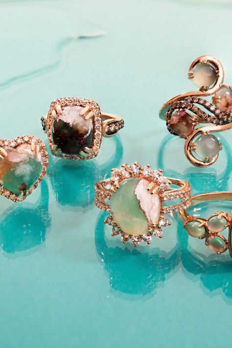 After gazing at this stunning Peacock Aquaprase collection, we have a challenging question for you... Which of these Peacock Aquaprase rings would you wear? 😍🦚 #Levian #Aquaprase #MothersDayGiftGuide #MothersDay #FineJewelry Chocolate Pearls, Fancy Sapphire, Peach Morganite, Golden South Sea Pearls, Pink Spinel, Chocolate Diamonds, Yellow Gemstones, Le Vian, Purple Pearl