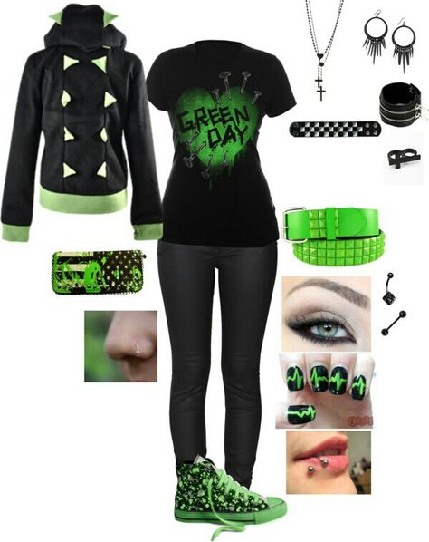 green day outfit Dark Green Clothes Aesthetic, Green Day Outfit, Dark Green Clothes, Green Clothes Aesthetic, Cute Emo Outfits, Scene Clothes, Emo Outfit, Green Clothes, Emo Clothing