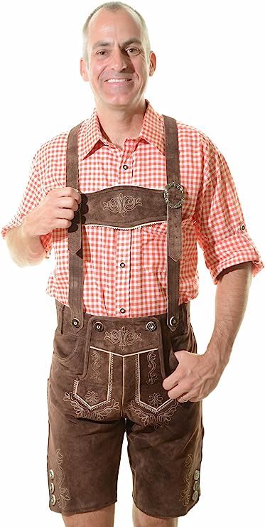 Men's Bavarian Lederhosen Tracht Oktoberfest Lederhosen Brown German Lederhosen, Free Amazon Prime, Brown Clothing, Leather Suspenders, Brown Shorts, Free Amazon Products, Suspenders, Traditional Outfits, Short Outfits