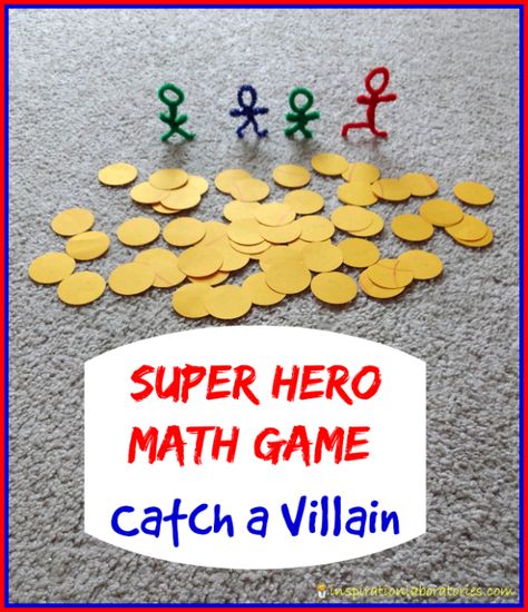 Super Hero Math Game: Catch a Villain - Practice number recognition, counting, addition, and get kids moving. Have fun #SuperHeroing! Superhero Math, Super Hero Activities, Superhero School, Math Night, Superhero Classroom, Maths Games, Super Hero Theme, Math Game, Math Methods