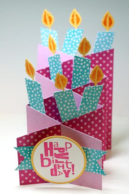 Card: Cascading Birthday Candles Cascading Card, Birthday Card Ideas, Candle Cards, Bday Cards, Step Cards, 카드 디자인, Cricut Cards, Shaped Cards, Fold Cards