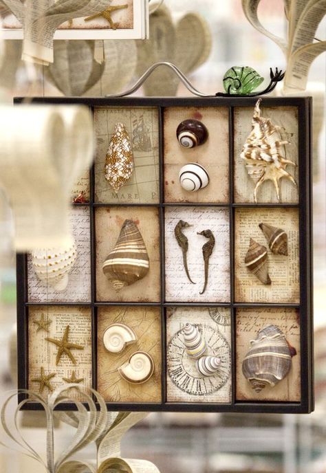 Beach Shadow Boxes, Seashell Shadow Boxes, Shell Display, Deco Marine, Bathroom Beach, Seashell Projects, Art Coquillage, Beach Bathroom Decor, Shell Crafts Diy