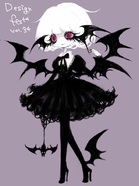 Image via We Heart It https://weheartit.com/entry/41639691/via/17510959 #bat #dark #design #evil #fluffy #gothic #lolita Pastel Goth Character Design, Bat Creature Concept Art, Bat Girl Oc, Human Bat Oc, Bat Character Design, Gothic Character Design, Vampire Ocs, Bat Character, Evil Oc