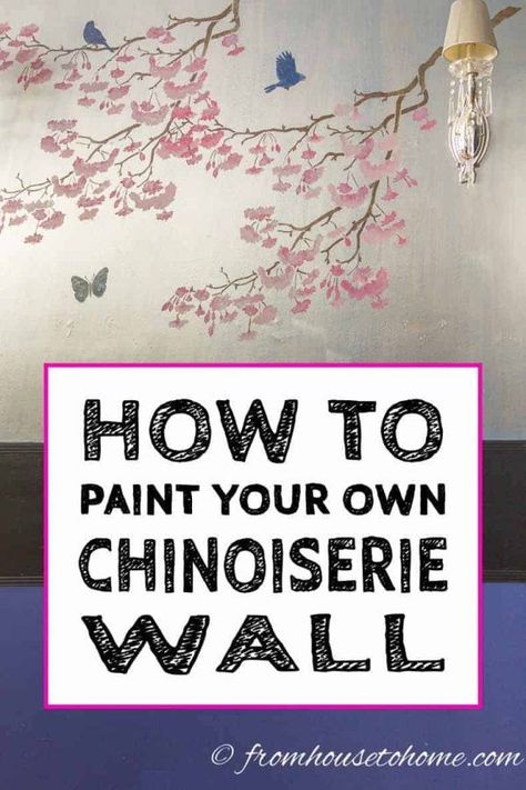 Instead of paying for expensive wallpaper, learn how to make your own with these easy step-by-step instructions on how to paint DIY Chinoiserie wallpaper. #fromhousetohome #walldecor #chinoiserie #diydecorating #paint #wallpainting Paint Colors For Home Interior, Home Interior Paint Colors, Diy Chinoiserie, Painting Ideas For Walls, Expensive Wallpaper, Ideas For Walls, Chinoiserie Pattern, Paint Walls, Trending Paint Colors