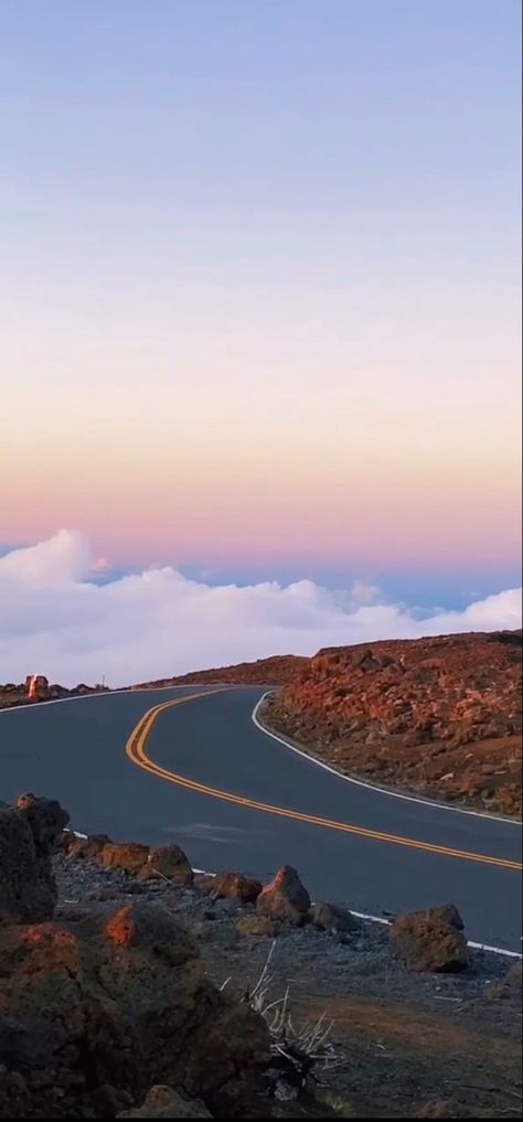 Haleakala, Maui, Hawaii, summer, sunset, vacation, road, above the clouds, view, summit, mountain Hawaii Above The Clouds, Maui Aesthetic, Maui Hawaii Aesthetic, Crazy Places, Playlist Pics, Hawaii Landscape, Sunset Vacation, Hawaii Aesthetic, Moving To Hawaii