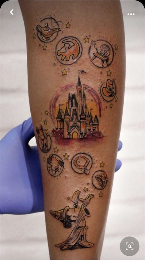 Magical Tattoos, Book Lover Tattoo, Disney Sleeve Tattoos, Castle Tattoo, Disney Sleeve, Disney Princess Tattoo, Princess Tattoo, Muster Tattoos, Tattoos For Lovers