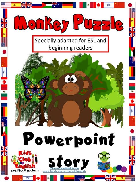 Get our FREE simplified powerpoint version of Monkey Puzzle. This simplified version with repetition of key useful phrases is ideal for young EFL / ESL learners or for primary children developing literacy skills. Kindergarten Animals, Kensukes Kingdom, Julia Donaldson Books, Monkey Puzzle, Rainforest Theme, English Help, Julia Donaldson, English Home, English Story