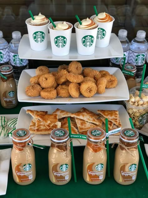 Starbucks Birthday Party Ideas, Kawa Starbucks, Starbucks Birthday Party, Starbucks Party, Starbucks Birthday, Coffee Party, Birthday Breakfast, Breakfast Party, 13th Birthday Parties