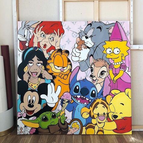 Bedroom Art Painting, Disney Canvas Paintings, Images Pop Art, Disney Pop Art, Pink Canvas Art, Disney Canvas Art, Disney Canvas, Disney Paintings, Posca Art