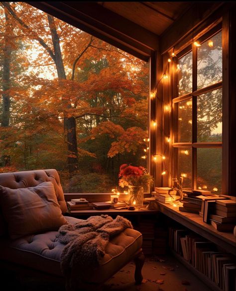 Wallpaper Layers, Autumn Scenes, Home Libraries, Cozy Room Decor, Autumn Scenery, Autumn Cozy, Small Balcony, Cozy Room, Pretty House