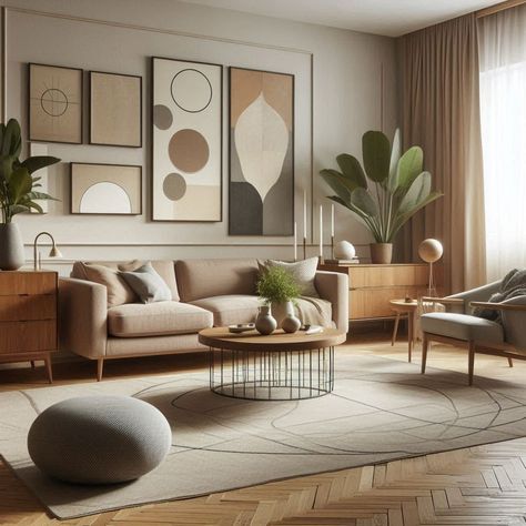 Mid-Century Modern Living Room Neutral Mid Century Living Room, Mid Century Modern Living Room Art, Mid Century Scandinavian Living Rooms, Cozy Mid Century Modern Living Room, Living Room Mid Century Modern, Mod Living Room, Mid Century Modern Living Room Decor, Modern Living Room Art, Mid Century Modern Apartment