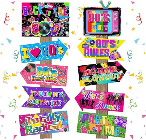 Amazon.com: 20 Pieses 80's Party Sign for 80s Party Decorations, Retro Hip Hop Party Sign 80s Theme Photo Booth Props for Back to The 80's Party 1980s Neon Throwback Adults Birthday Supplies : Home & Kitchen 80s Decorations, 80s Themed Party, Window Porch, 80s Party Decorations, Porch Stairs, 80s Theme Party, Back To The 80s, Porch Door, 80's Party